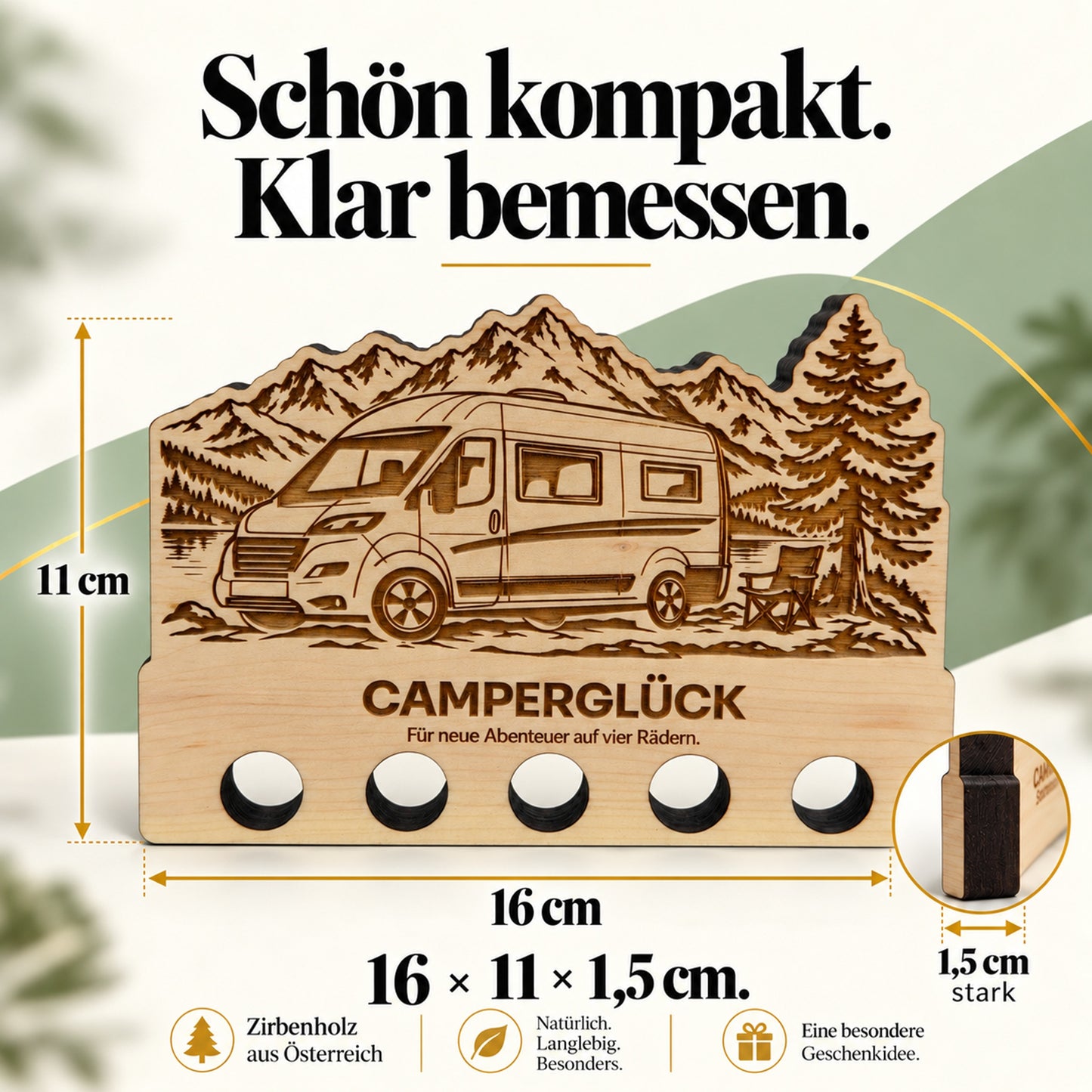 Camperglück – Geldgeschenk aus Zirbenholz