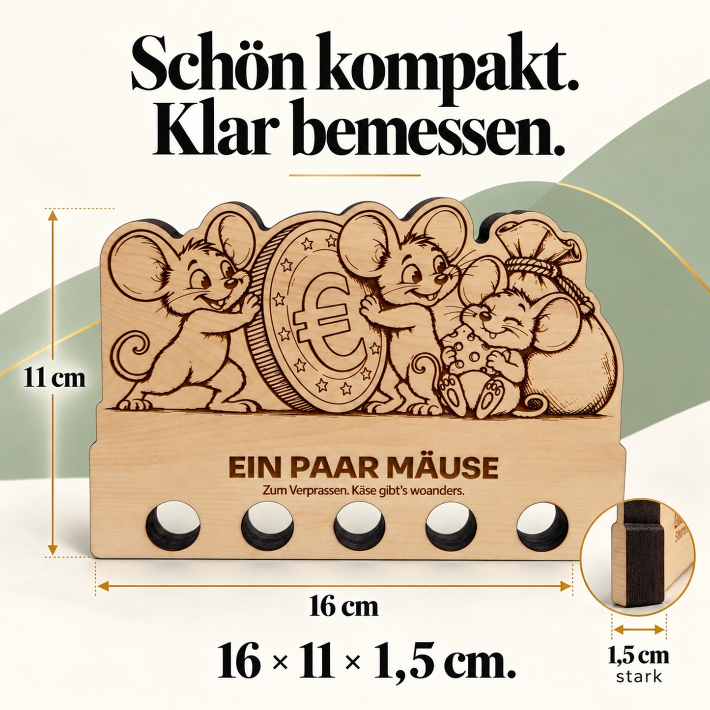 Ein paar Mäuse – Geldgeschenk aus Zirbenholz