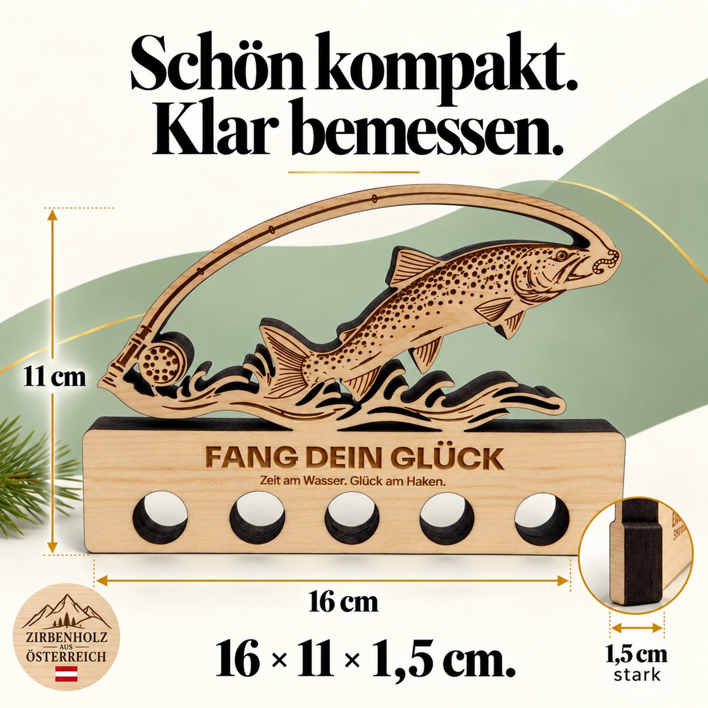 Fang dein Glück – Geldgeschenk aus Zirbenholz