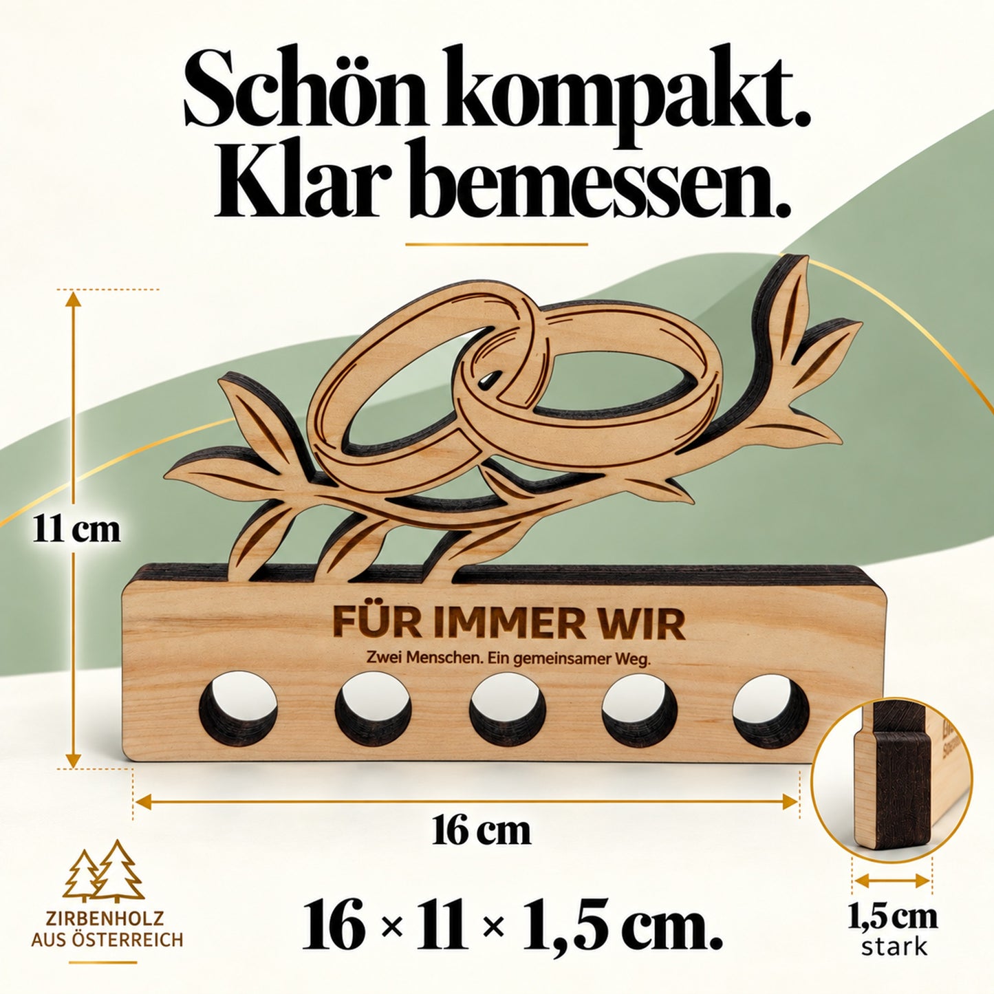 Für immer wir – Geldgeschenk aus Zirbenholz