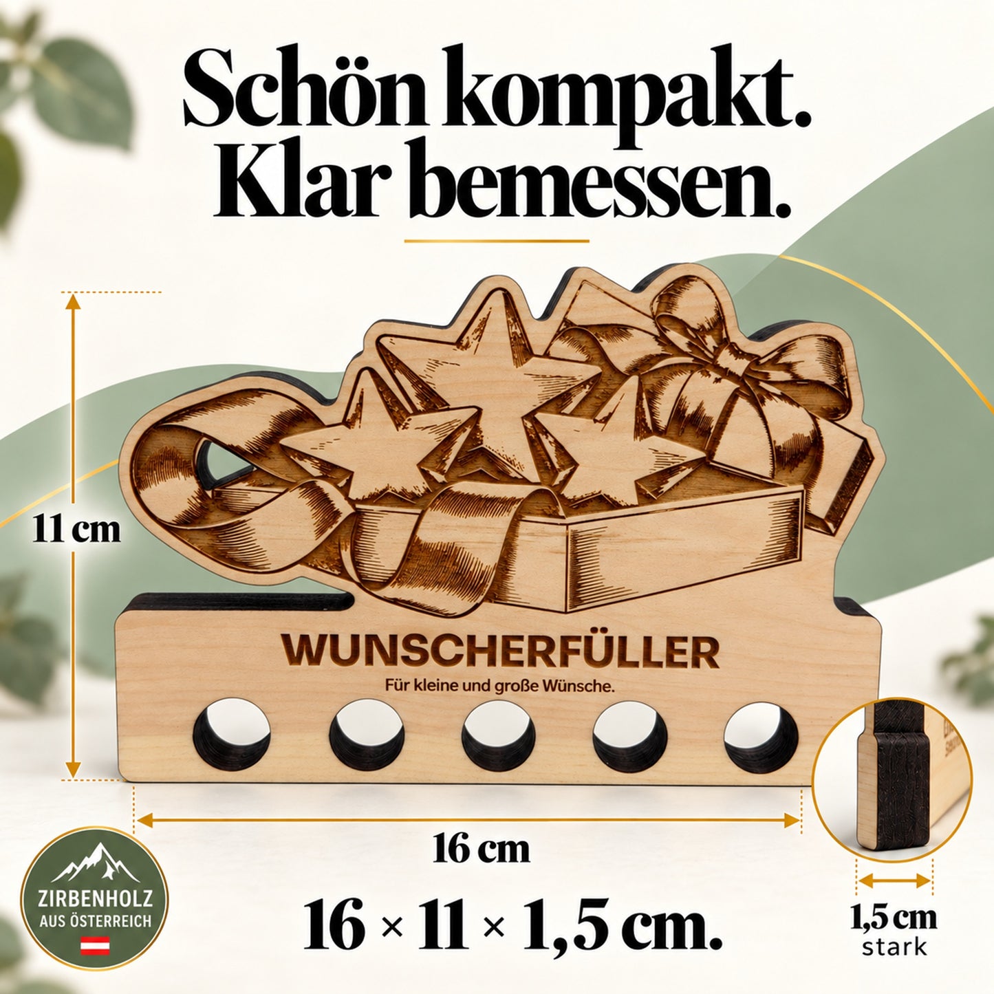 Wunscherfüller – Geldgeschenk aus Zirbenholz