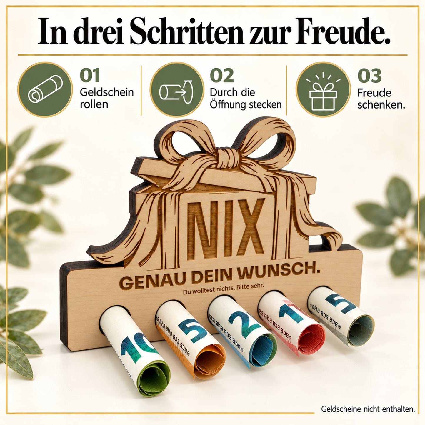 Genau dein Wunsch – Geldgeschenk aus Zirbenholz