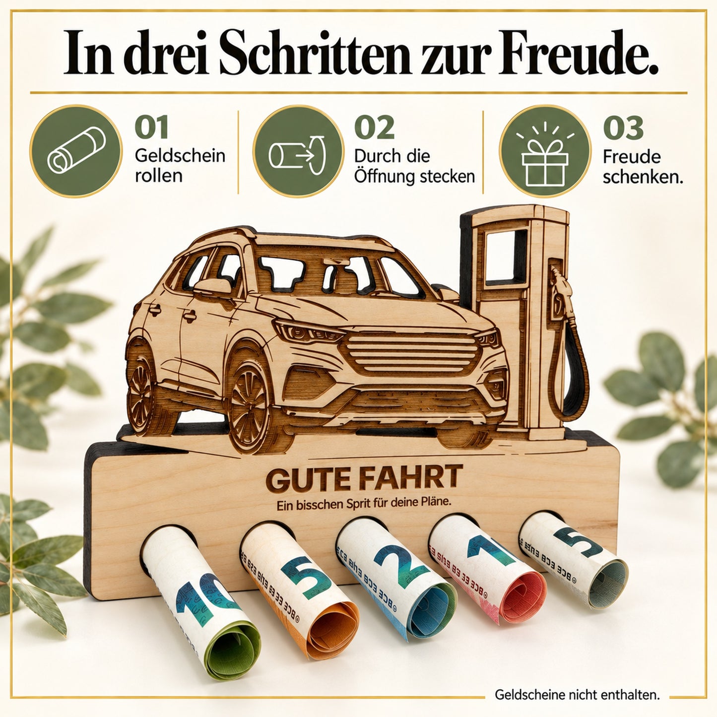 Gute Fahrt – Geldgeschenk aus Zirbenholz