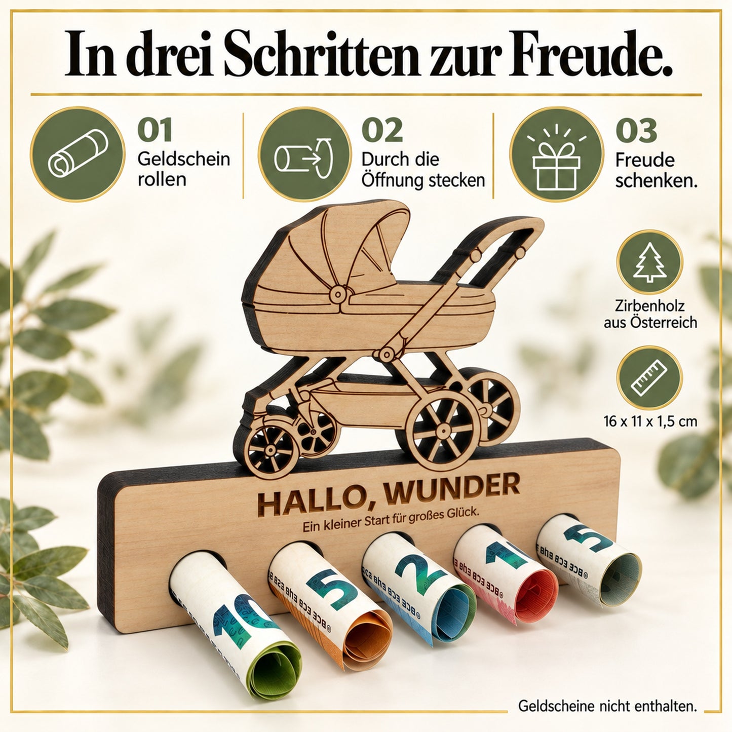 Hallo Wunder – Geldgeschenk aus Zirbenholz