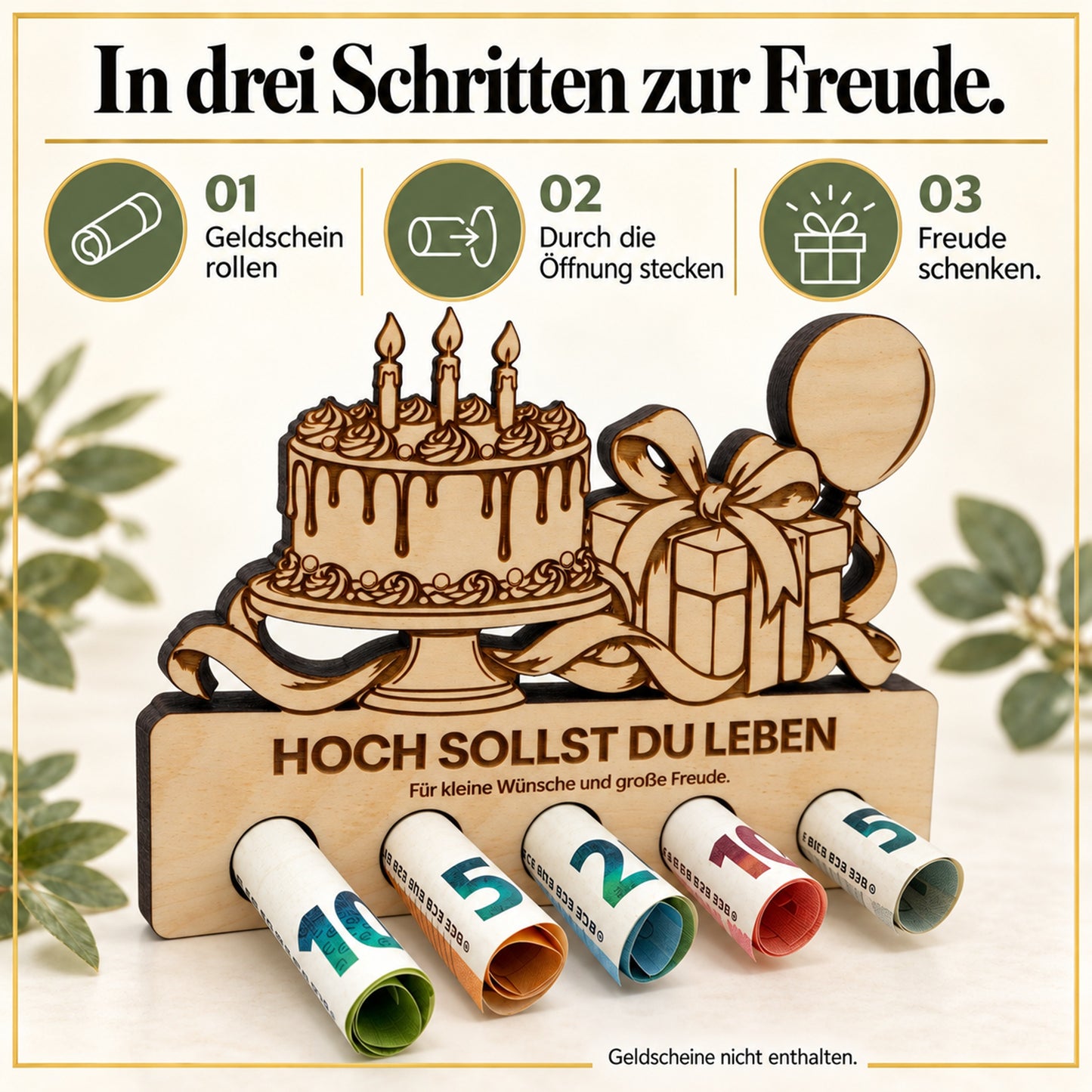 Hoch sollst du leben – Geldgeschenk aus Zirbenholz