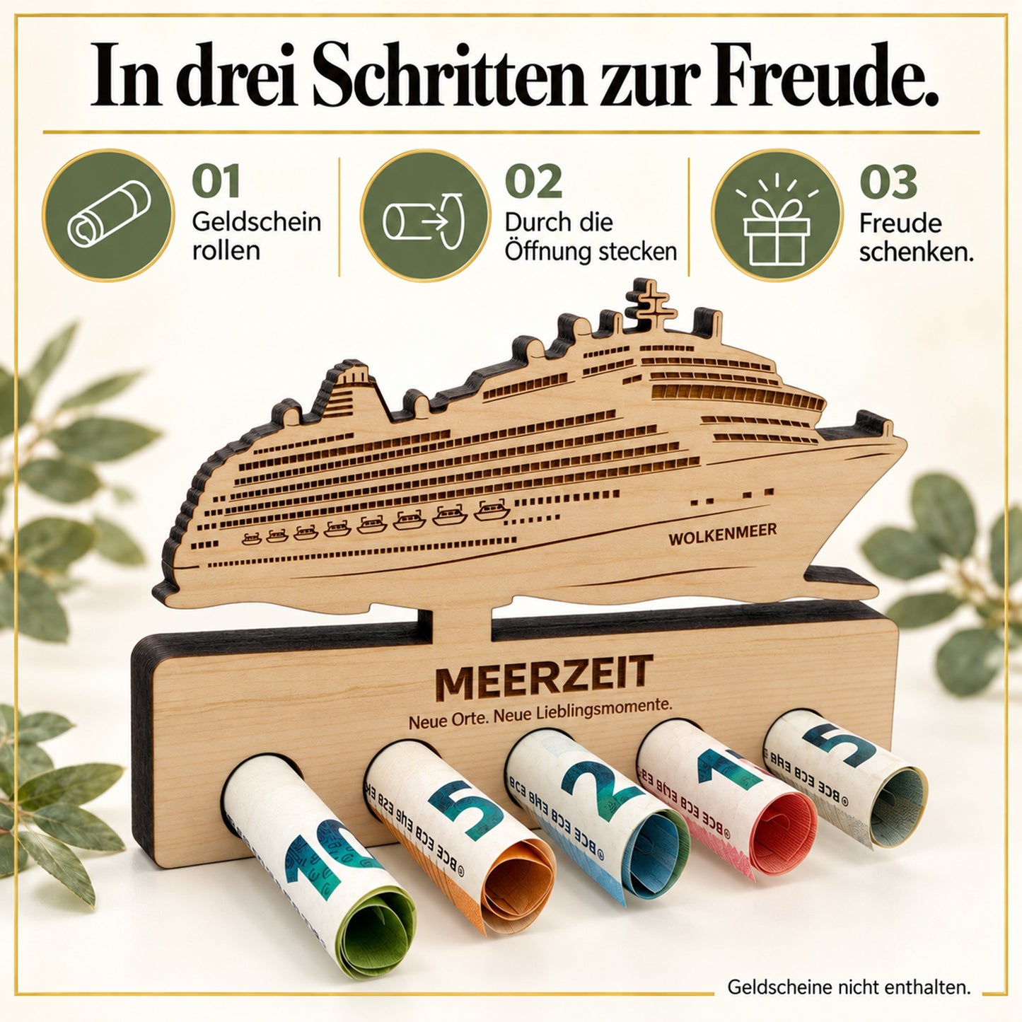 Meerzeit – Geldgeschenk aus Zirbenholz