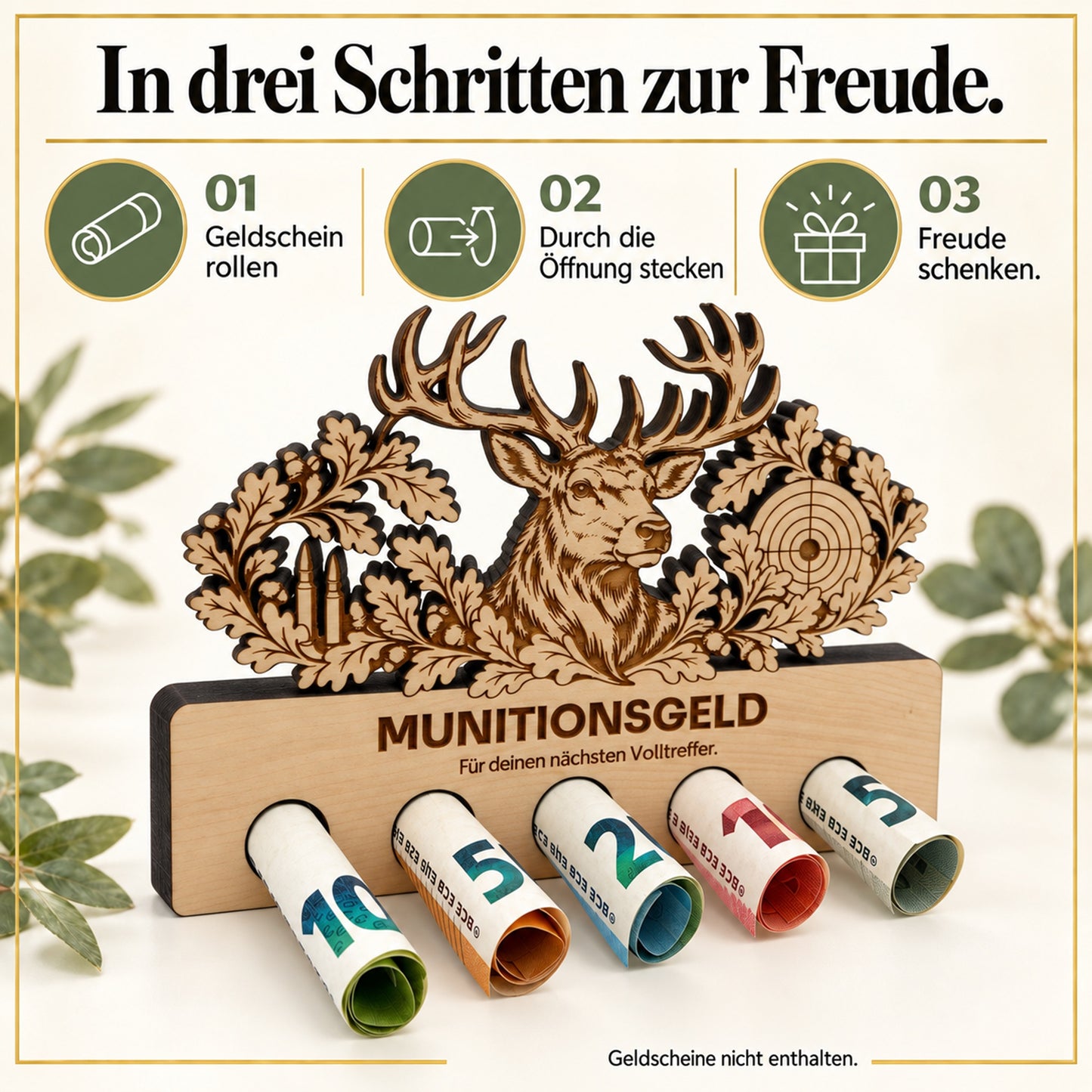 Munitionsgeld – Geldgeschenk aus Zirbenholz