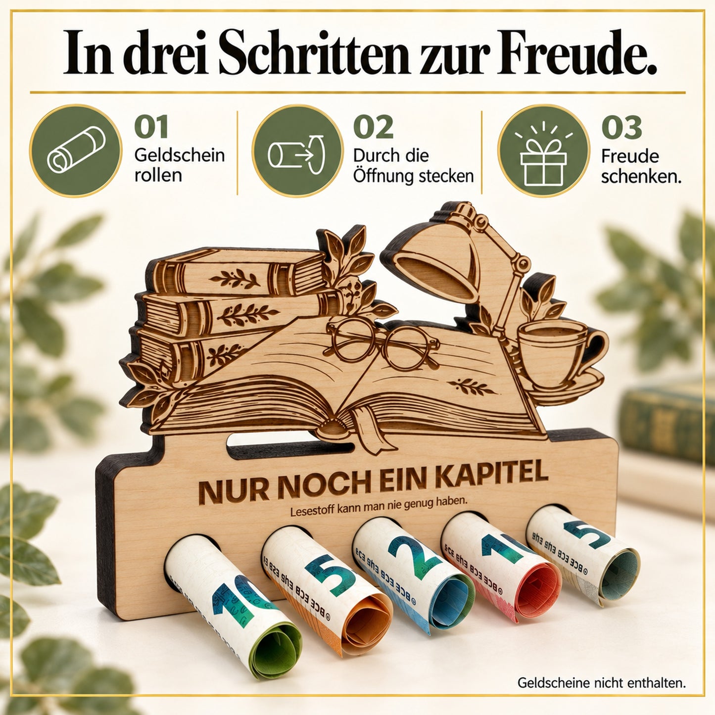 Nur noch ein Kapitel – Geldgeschenk aus Zirbenholz