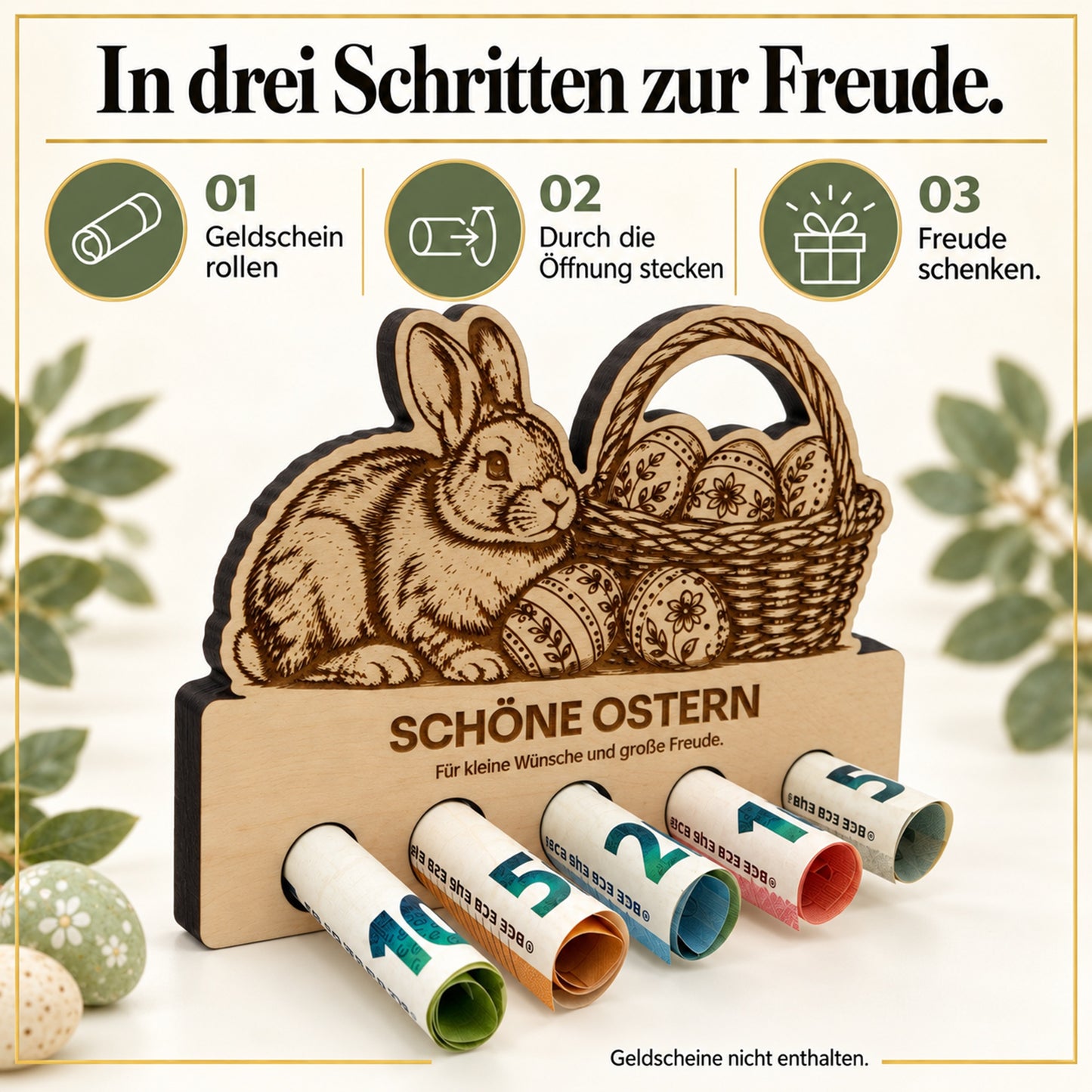 Schöne Ostern – Geldgeschenk aus Zirbenholz