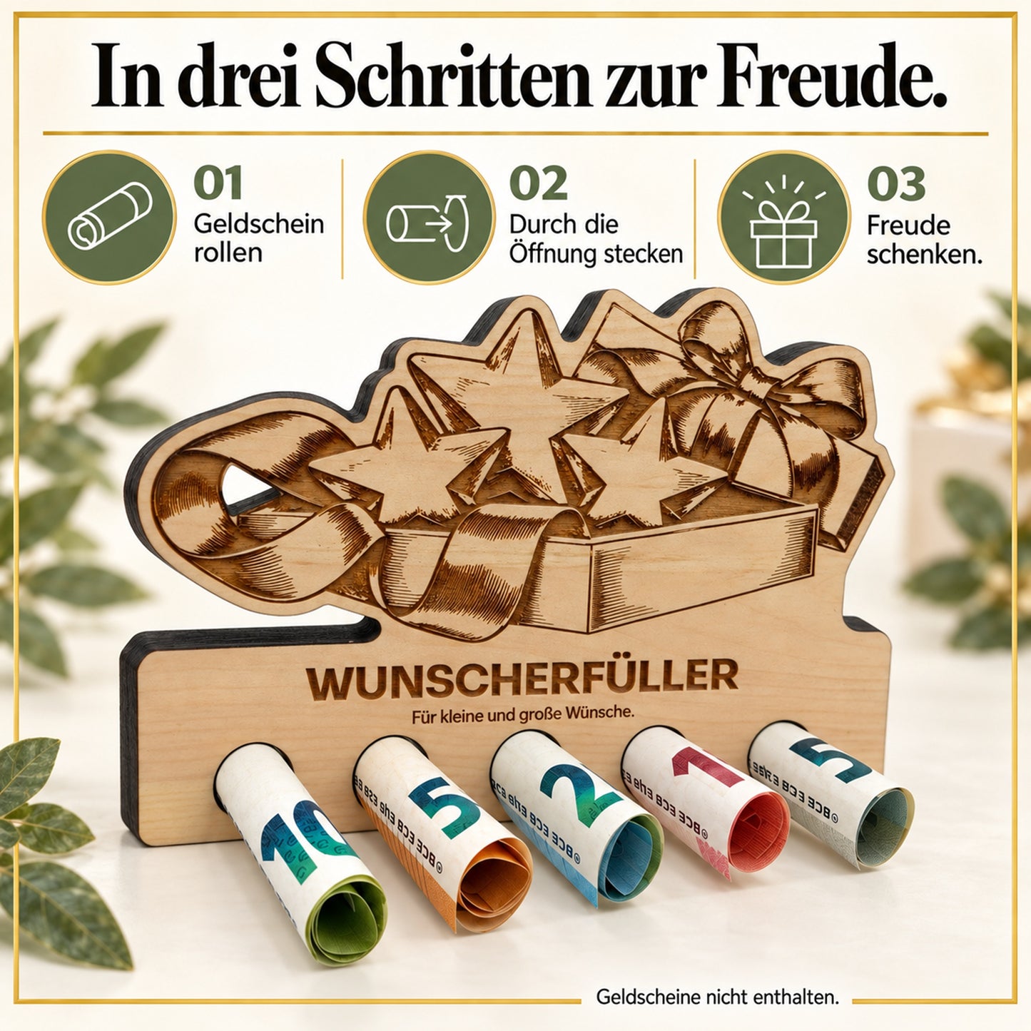 Wunscherfüller – Geldgeschenk aus Zirbenholz