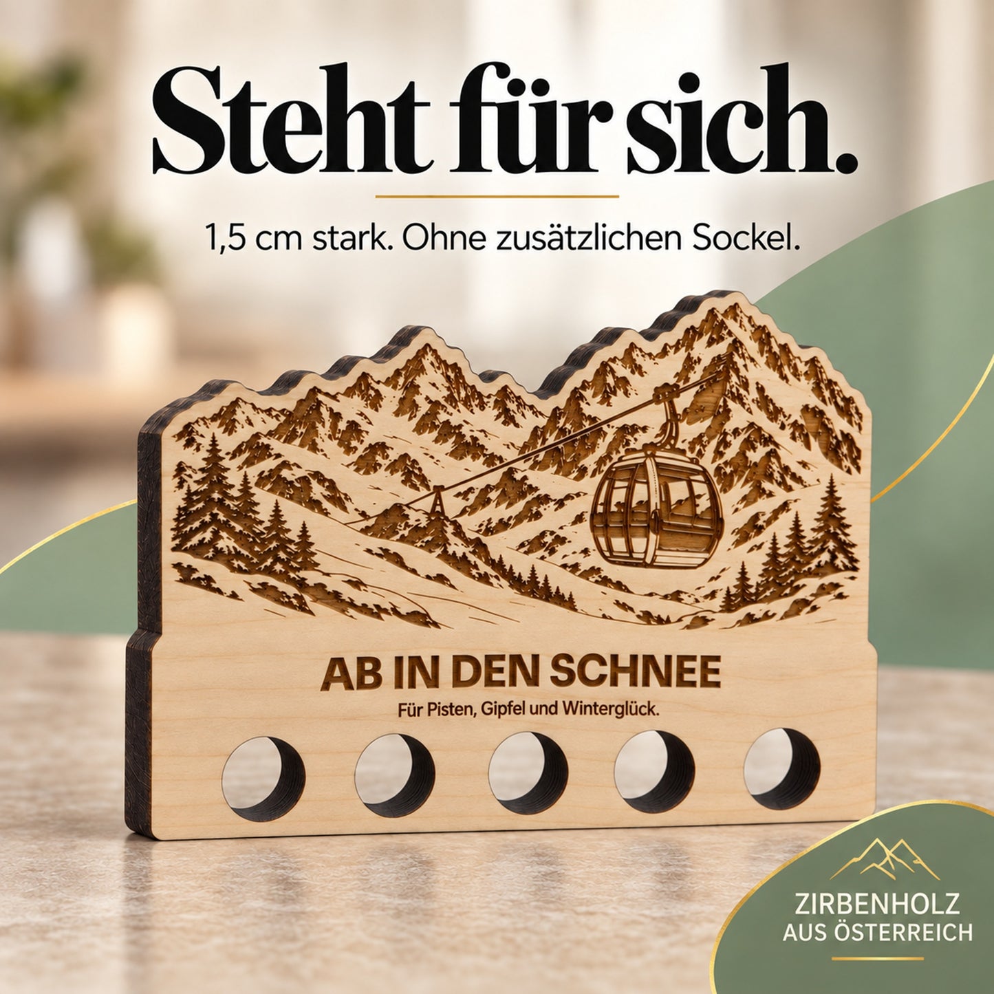 Ab in den Schnee – Geldgeschenk aus Zirbenholz