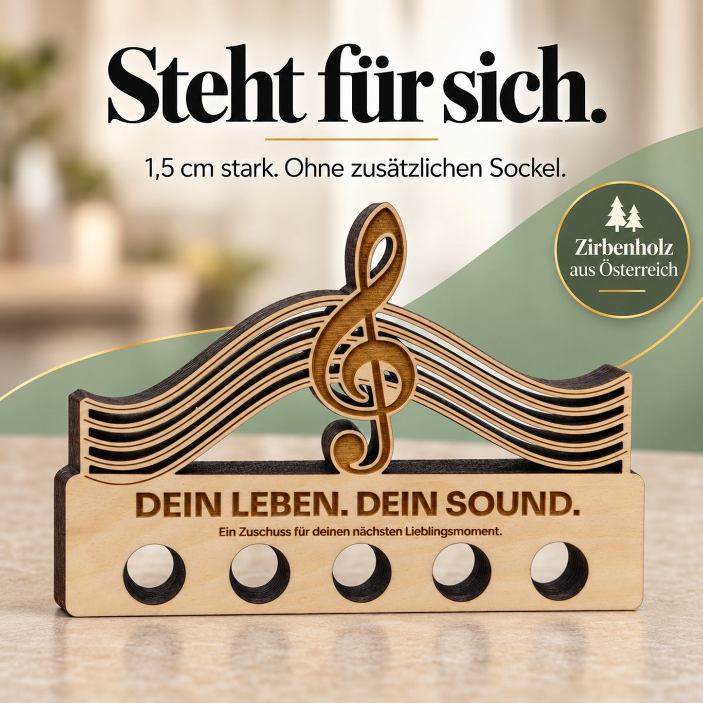 Dein Leben Dein Sound – Geldgeschenk aus Zirbenholz