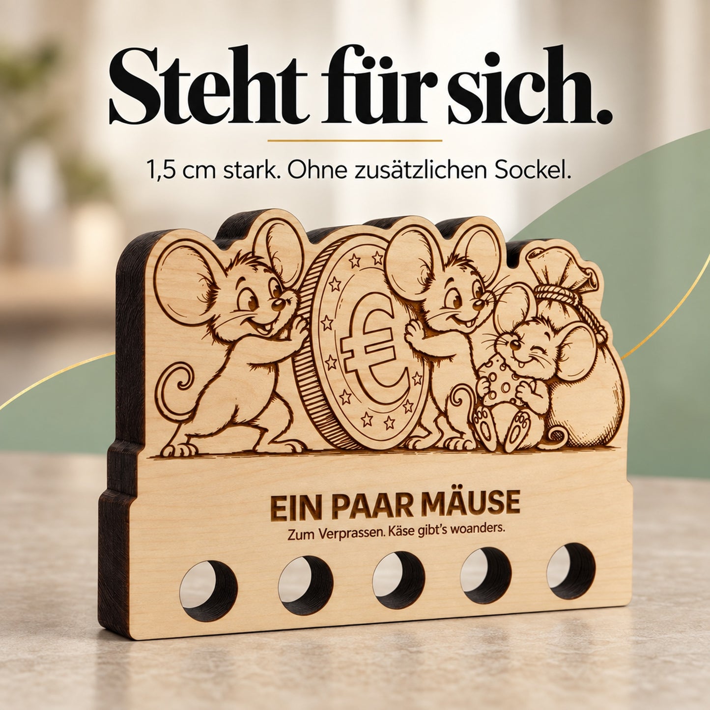 Ein paar Mäuse – Geldgeschenk aus Zirbenholz