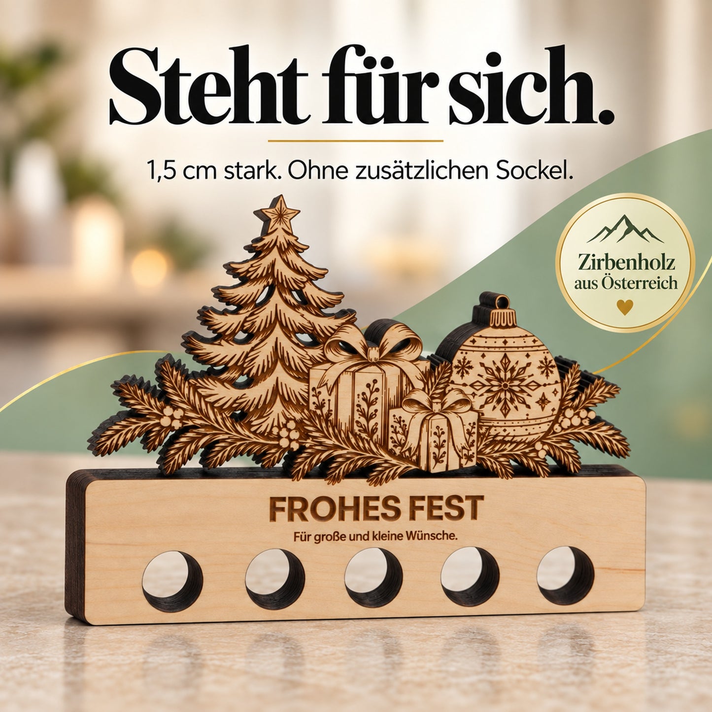 Frohes Fest – Geldgeschenk aus Zirbenholz