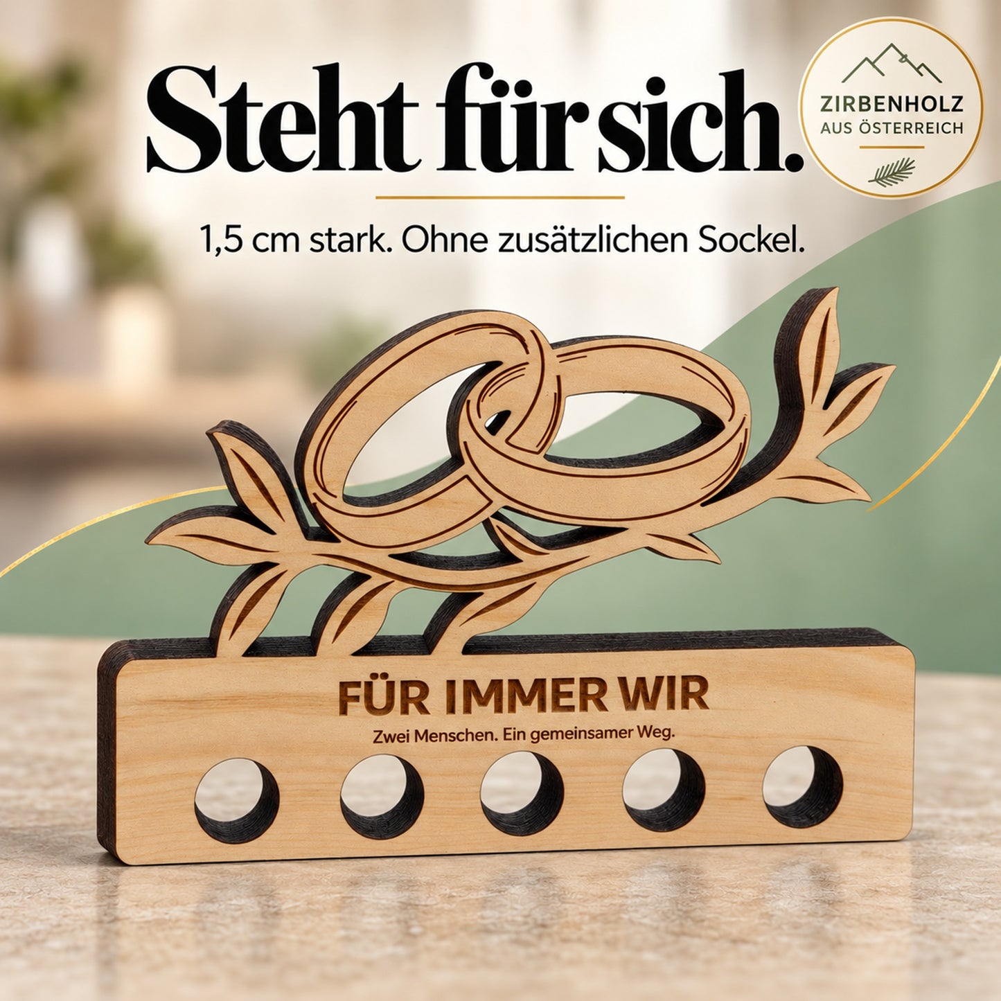 Für immer wir – Geldgeschenk aus Zirbenholz