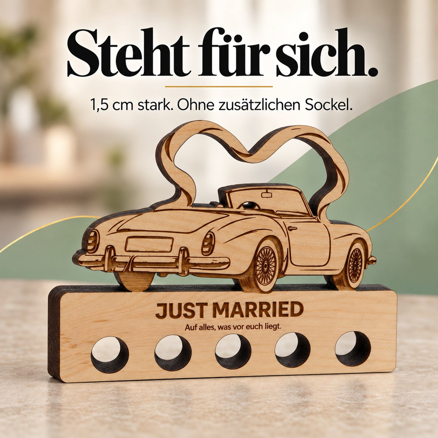 Just Married – Geldgeschenk aus Zirbenholz