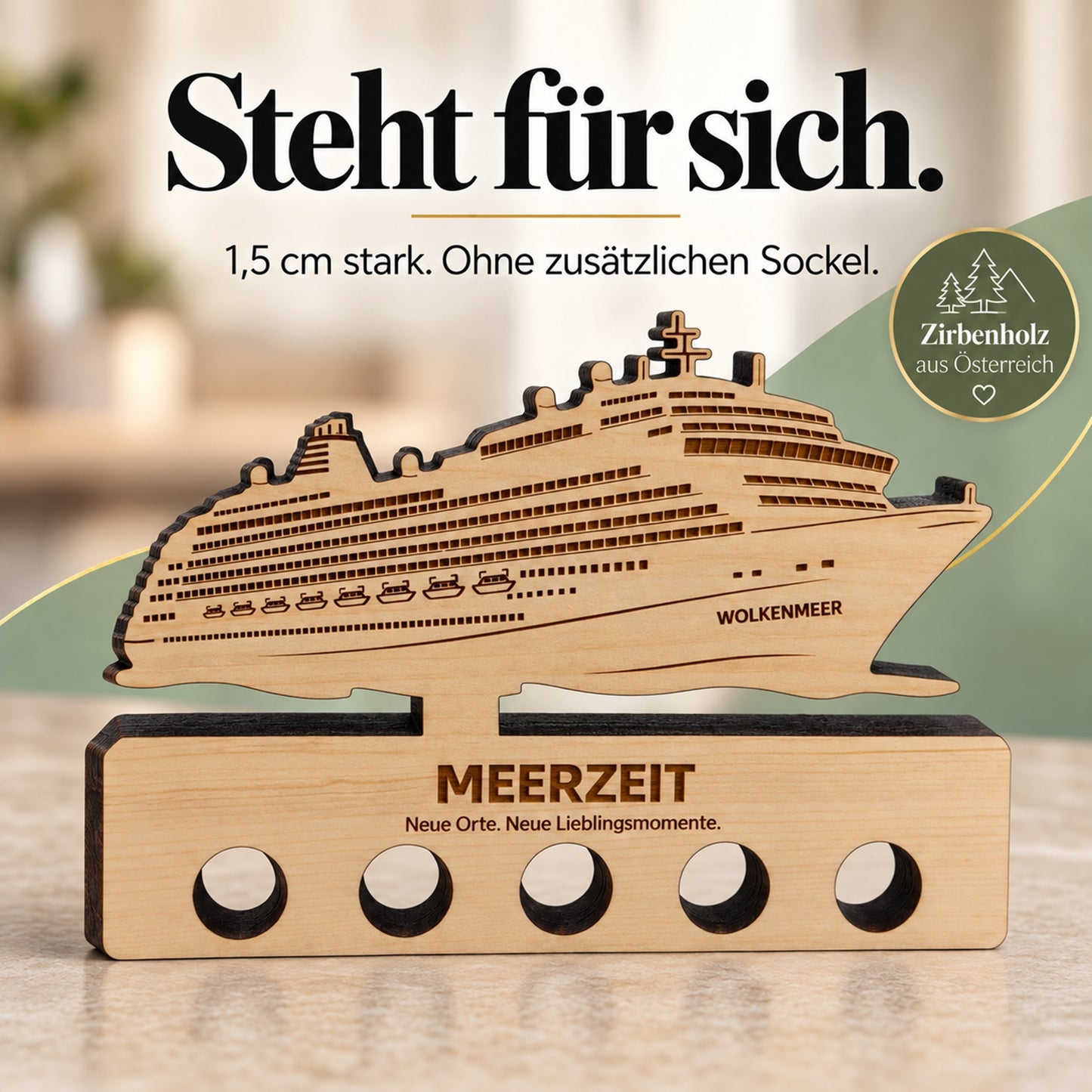 Meerzeit – Geldgeschenk aus Zirbenholz