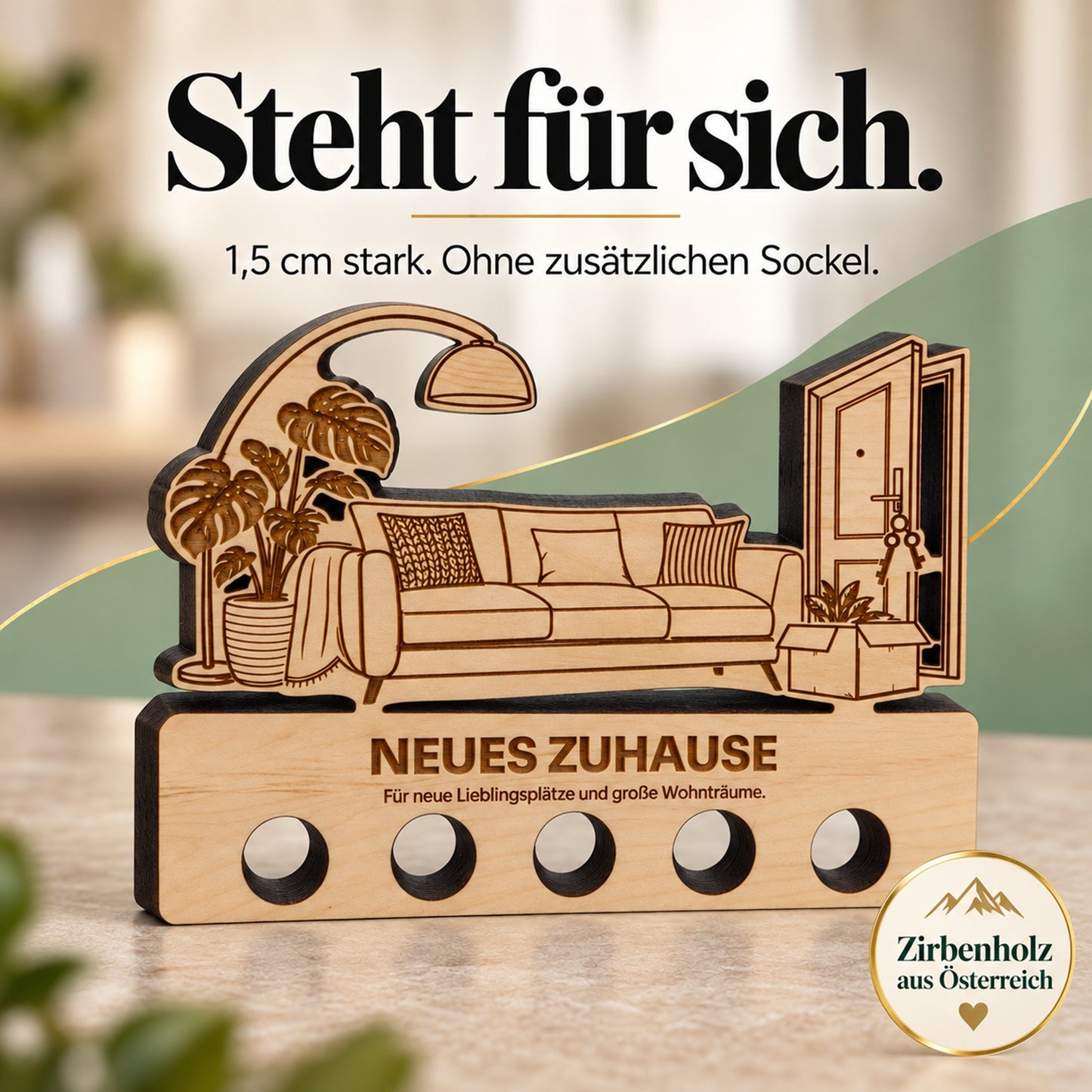 Neues Zuhause – Geldgeschenk aus Zirbenholz