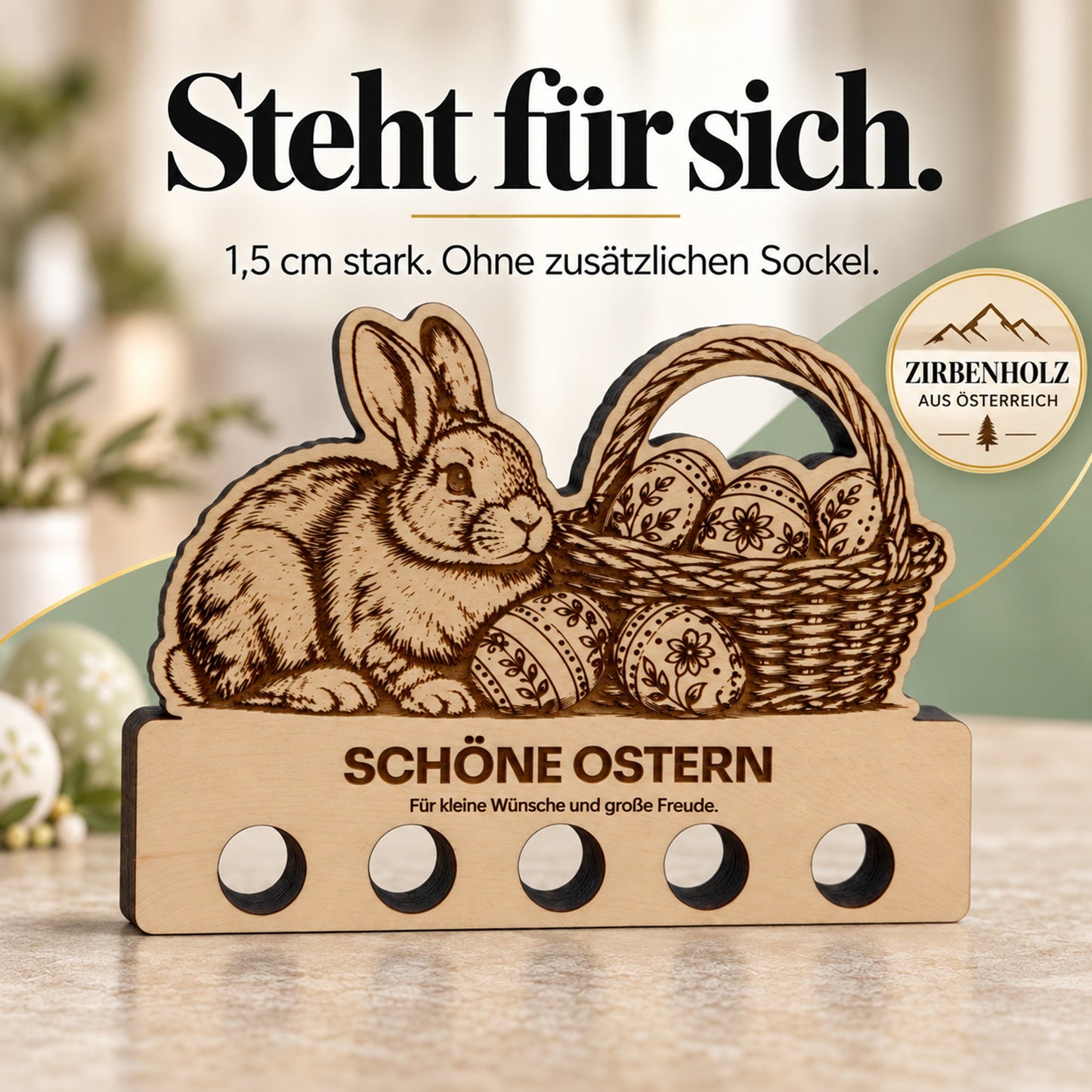 Schöne Ostern – Geldgeschenk aus Zirbenholz