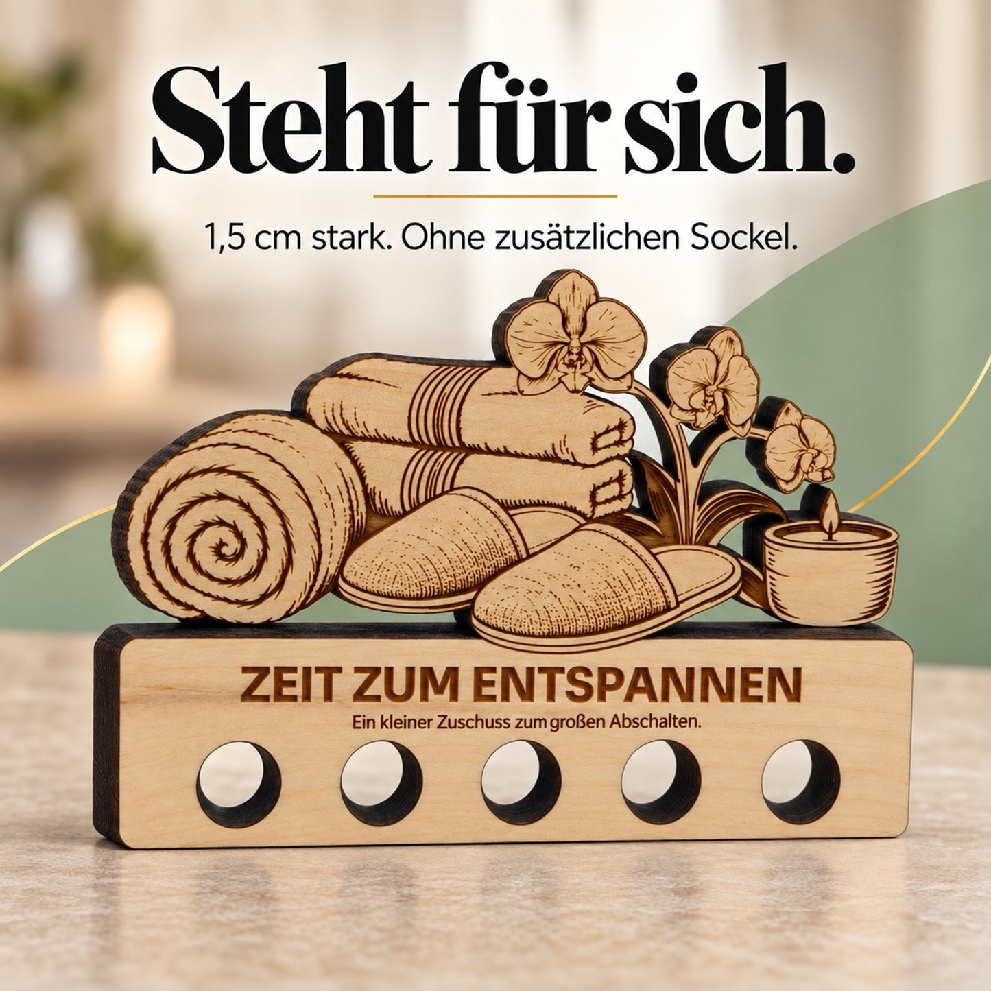 Zeit zum Entspannen – Geldgeschenk aus Zirbenholz