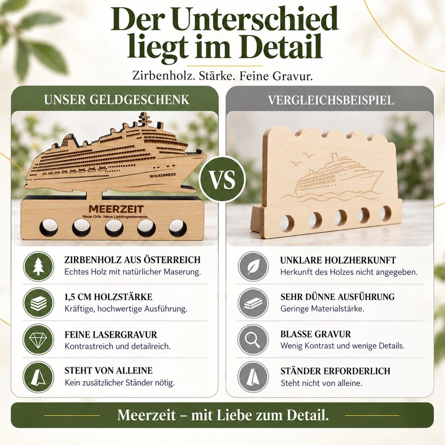 Meerzeit – Geldgeschenk aus Zirbenholz