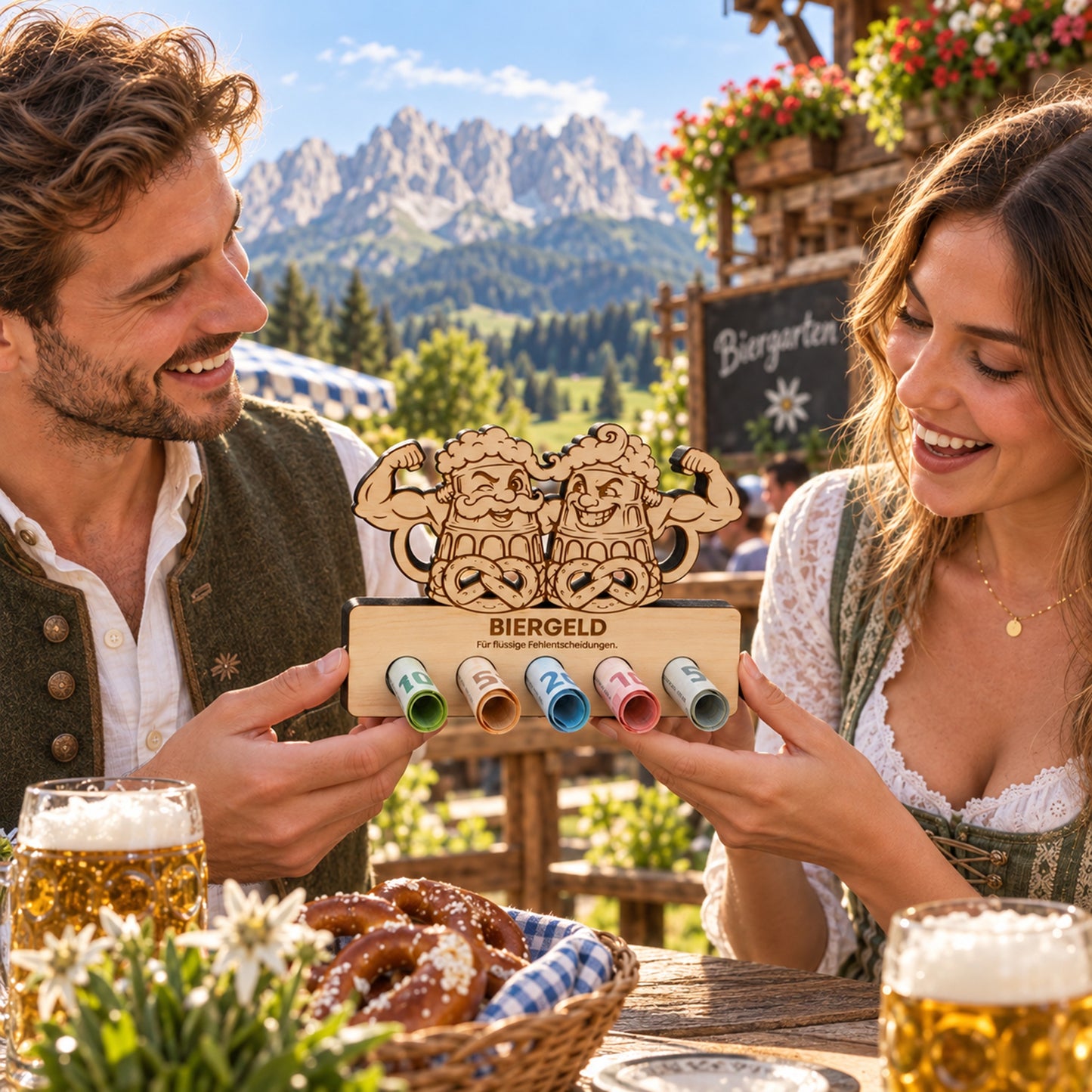 Biergeld – Geldgeschenk aus Zirbenholz