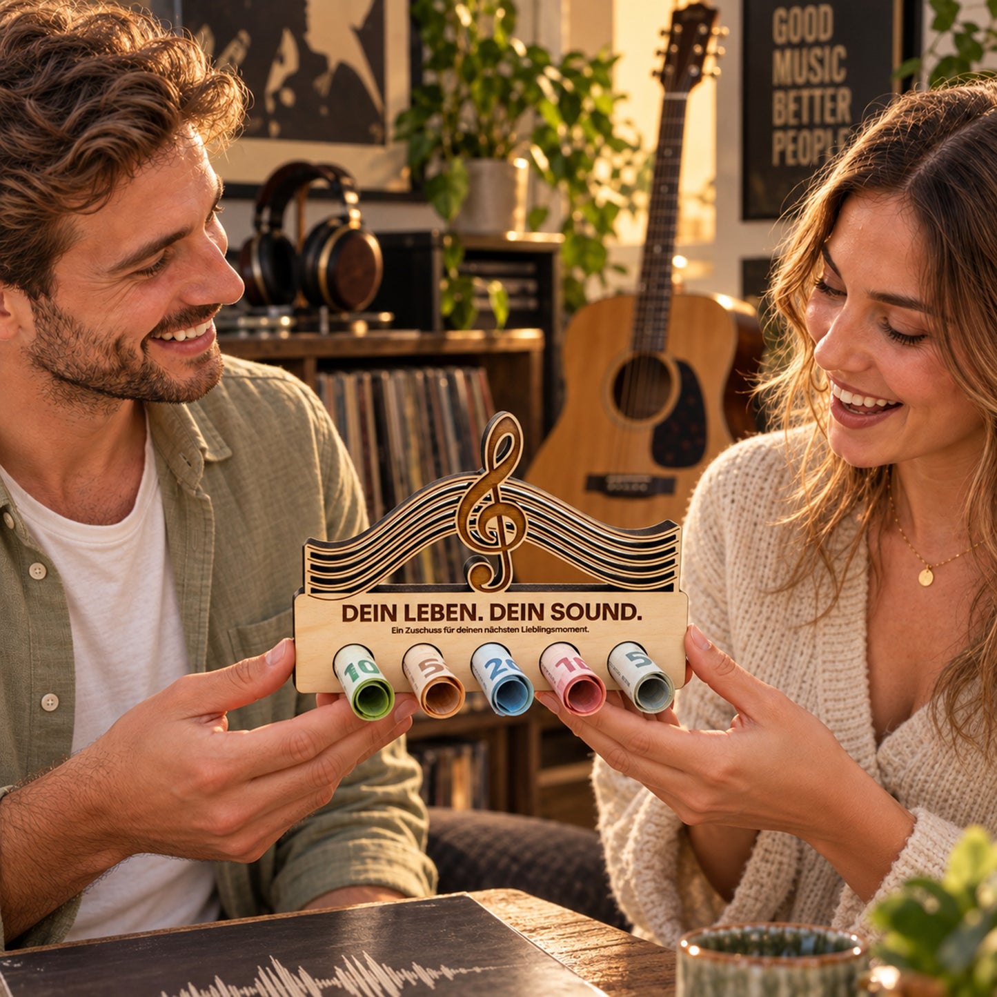 Dein Leben Dein Sound – Geldgeschenk aus Zirbenholz