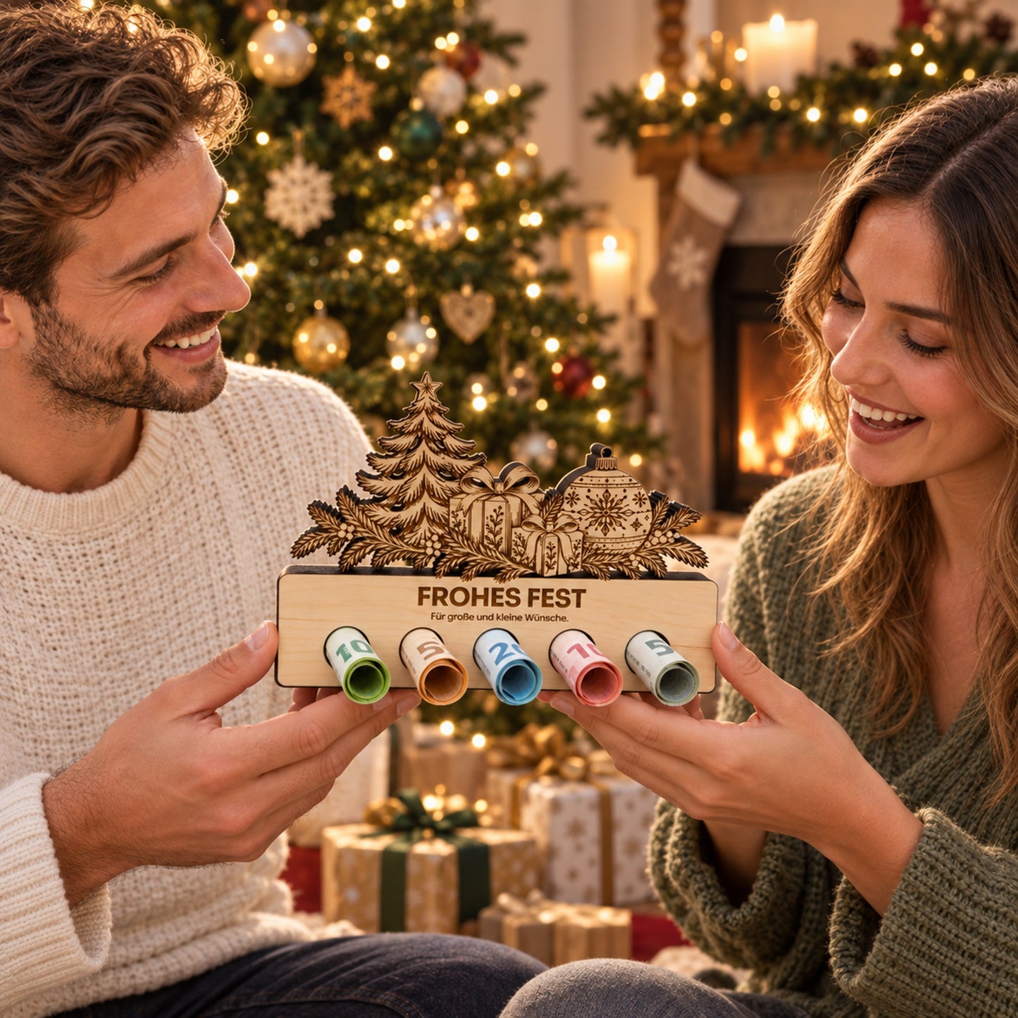 Frohes Fest – Geldgeschenk aus Zirbenholz