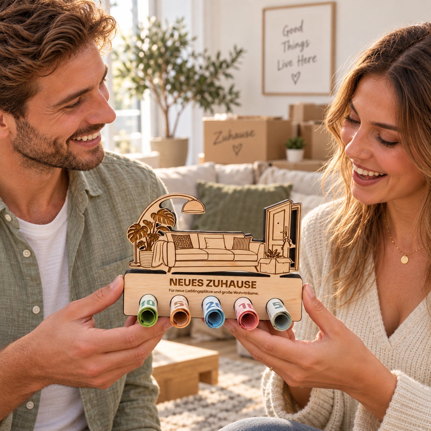 Neues Zuhause – Geldgeschenk aus Zirbenholz