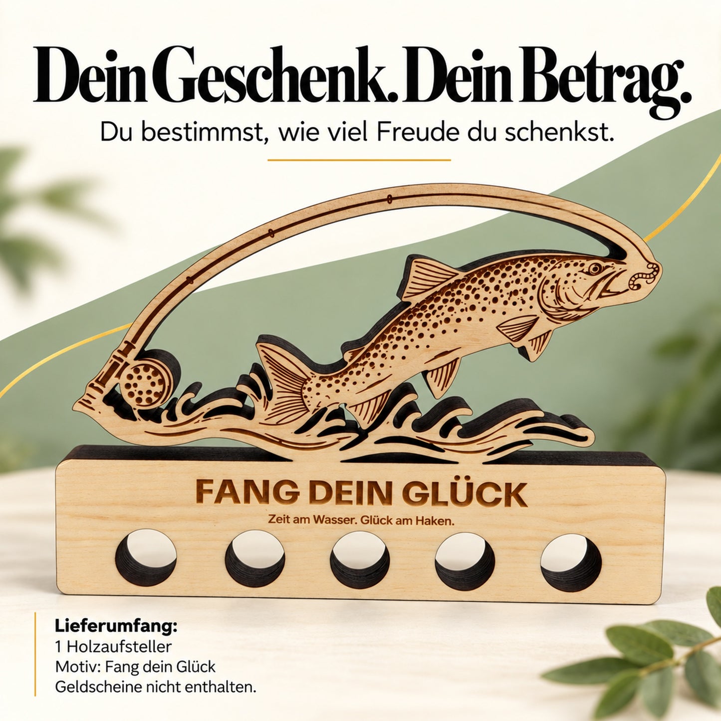 Fang dein Glück – Geldgeschenk aus Zirbenholz