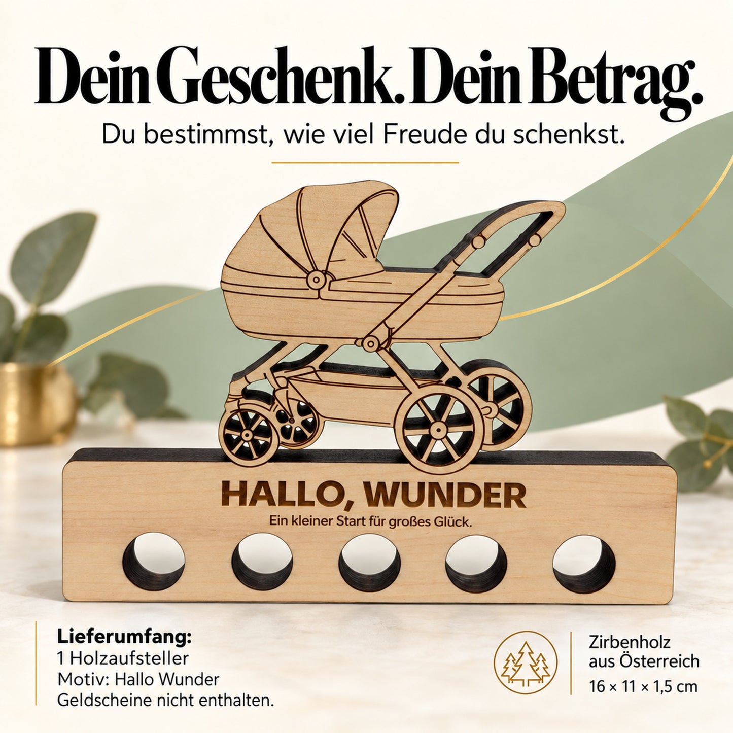 Hallo Wunder – Geldgeschenk aus Zirbenholz