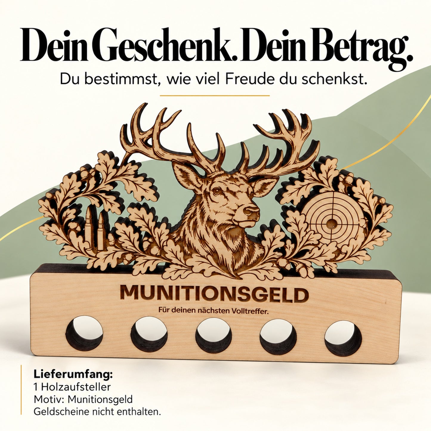 Munitionsgeld – Geldgeschenk aus Zirbenholz