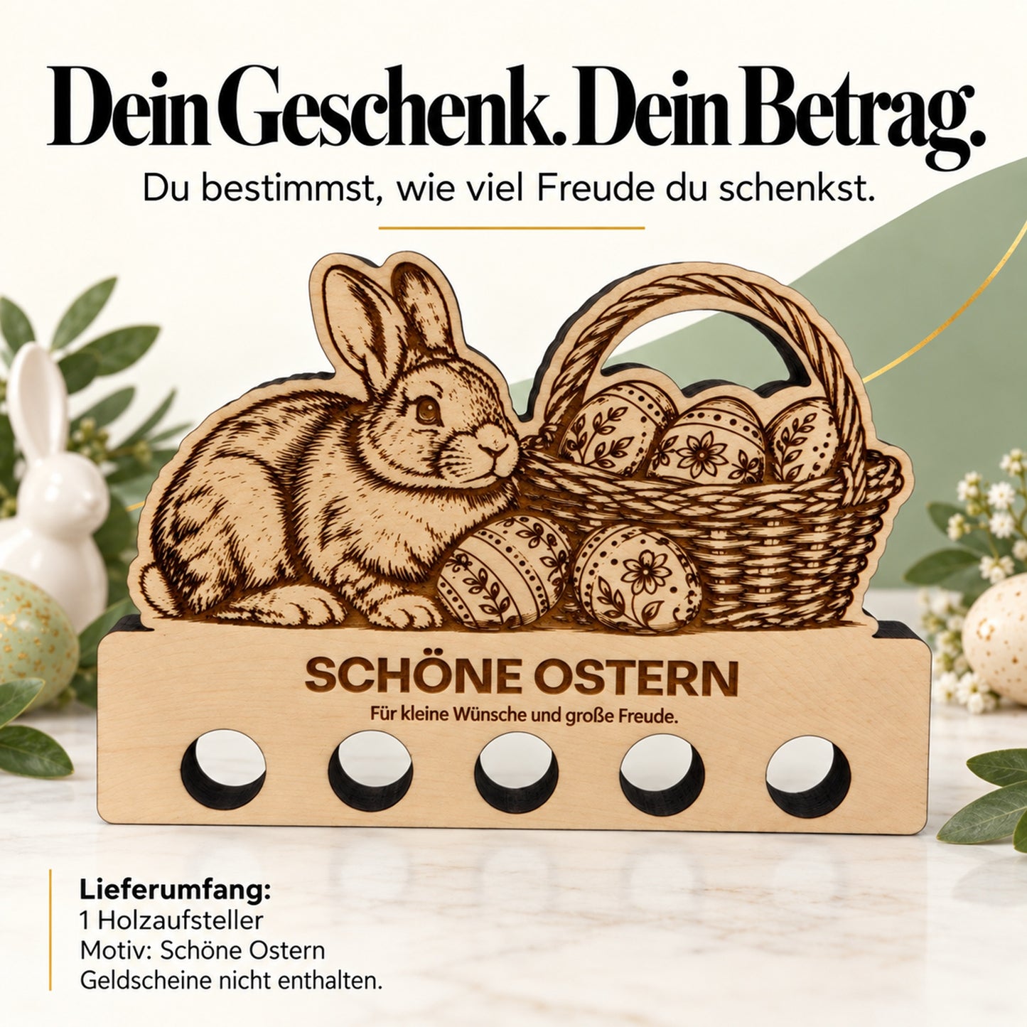 Schöne Ostern – Geldgeschenk aus Zirbenholz