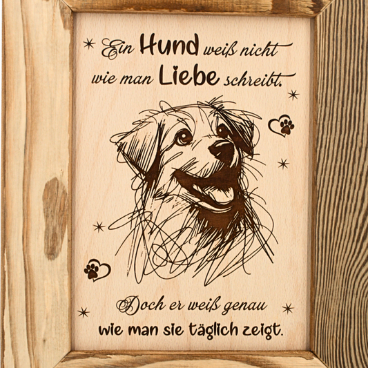 Altholz Wandbild Ein Hund weiß