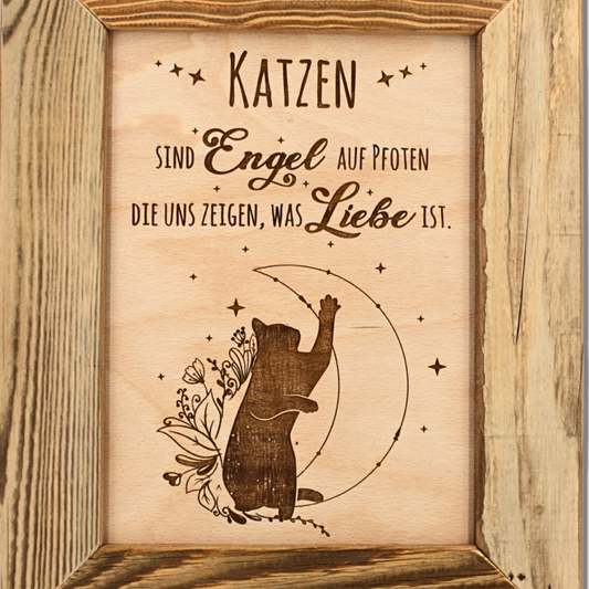 Altholz Wandbild Katzen sind Engel