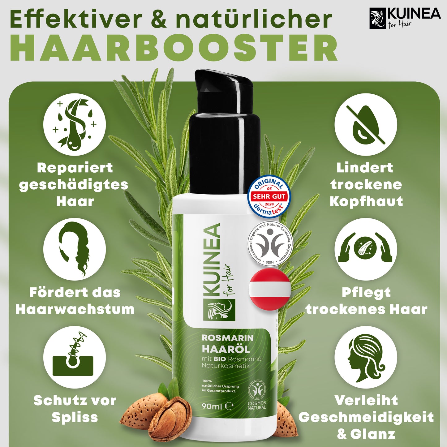 Bio Rosmarinöl für Haare 90 ml – 100% Naturrein & Dermatologisch Getestet – Parabenfrei, Alkoholfrei, Silikonfrei – Fördert Haarwachstum & Glanz – Rosemary Oil for Hair Growth