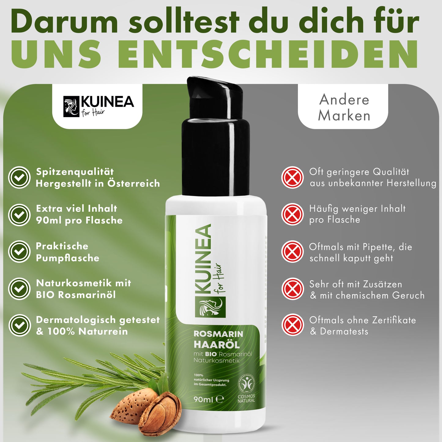 Bio Rosmarinöl für Haare 90 ml – 100% Naturrein & Dermatologisch Getestet – Parabenfrei, Alkoholfrei, Silikonfrei – Fördert Haarwachstum & Glanz – Rosemary Oil for Hair Growth