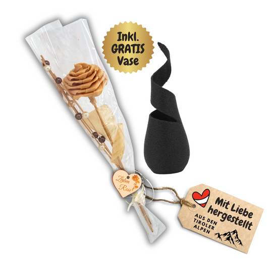 Zirben Rose handgemacht + Vase Gratis