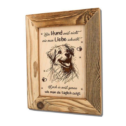 Altholz Wandbild Ein Hund weiß