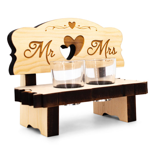 2er Zirben Schnapsbank Mr & Mrs