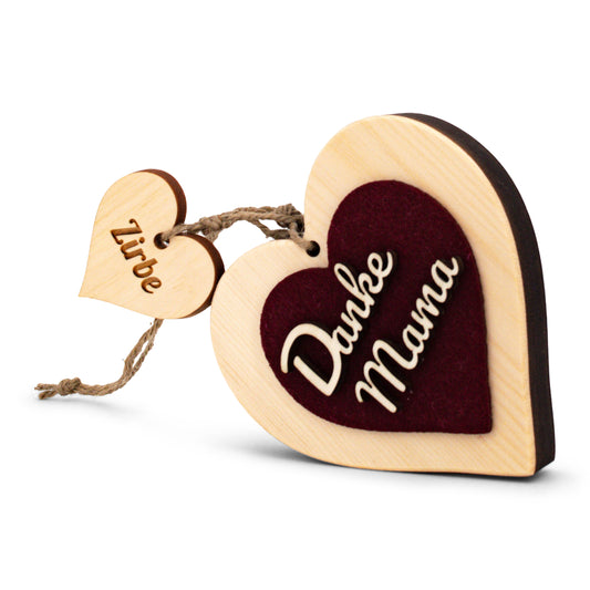 Zirbenherz Danke Mama mit rotem Filz