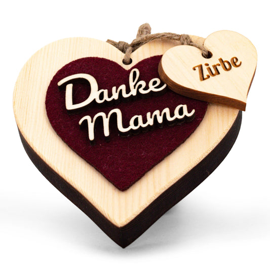 Zirbenherz Danke Mama mit rotem Filz