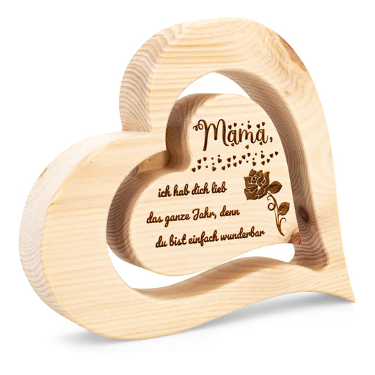 Zirbenherz 20cm Mama ich hab dich lieb mit Namensgravur