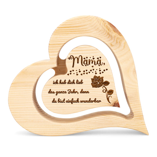 Zirbenherz 20cm Mama ich hab dich lieb mit Namensgravur