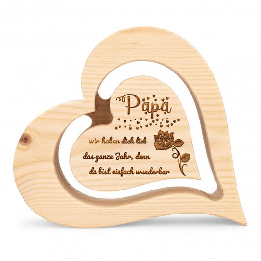 Zirbenherz 20cm Papa wir haben dich lieb mit Namensgravur