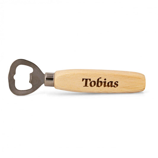 Flaschenöffner aus Zirbe mit Wunschnamen