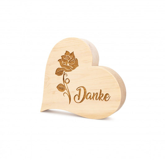 Zirbenherz Danke mit Rose