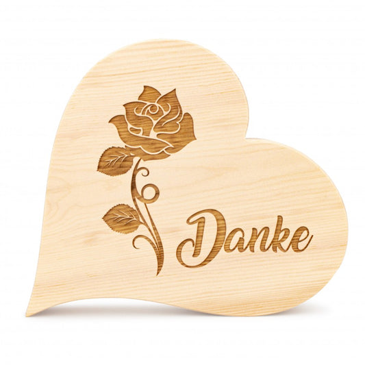 Zirbenherz Danke mit Rose 25cm