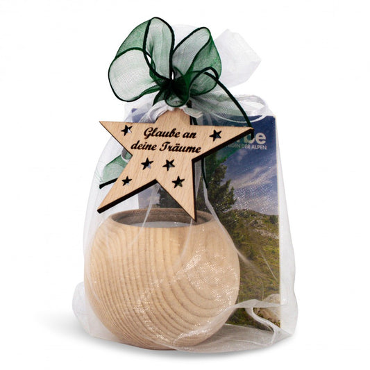 Teelichthalter aus Zirbenholz rund Glaube