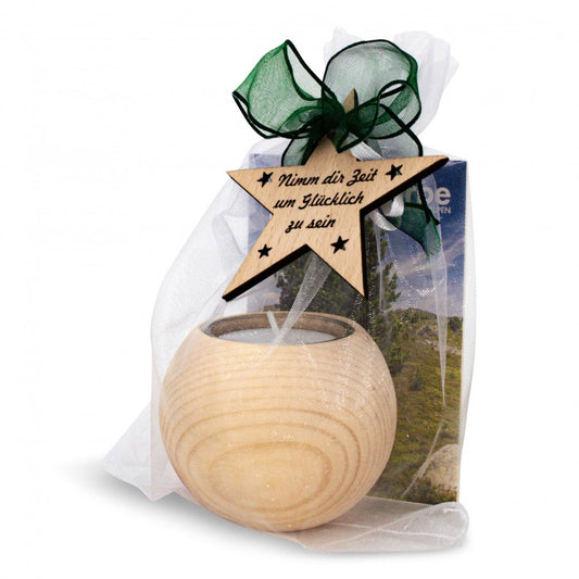 Teelichthalter aus Zirbenholz rund Nimm dir Zeit